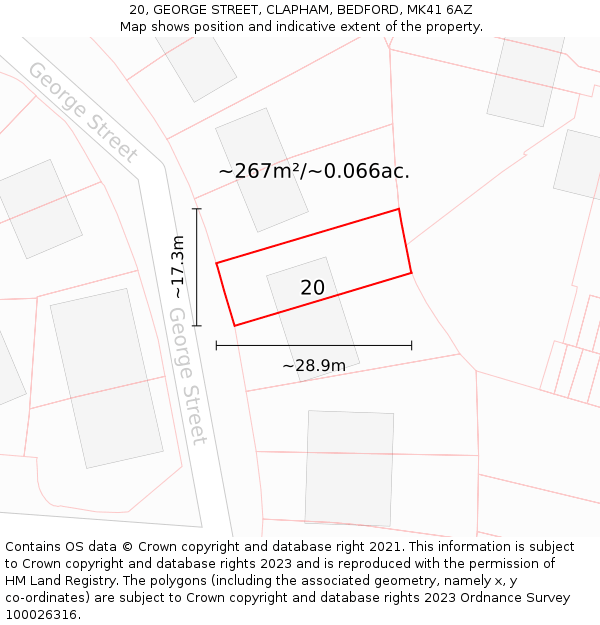 20, GEORGE STREET, CLAPHAM, BEDFORD, MK41 6AZ: Plot and title map