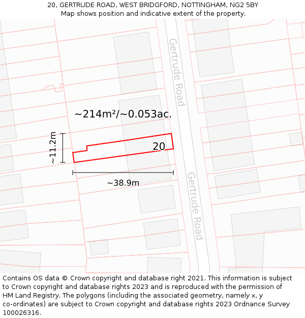 20, GERTRUDE ROAD, WEST BRIDGFORD, NOTTINGHAM, NG2 5BY: Plot and title map