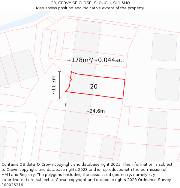 20, GERVAISE CLOSE, SLOUGH, SL1 5NQ: Plot and title map