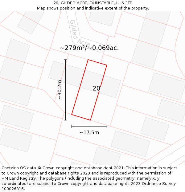 20, GILDED ACRE, DUNSTABLE, LU6 3TB: Plot and title map