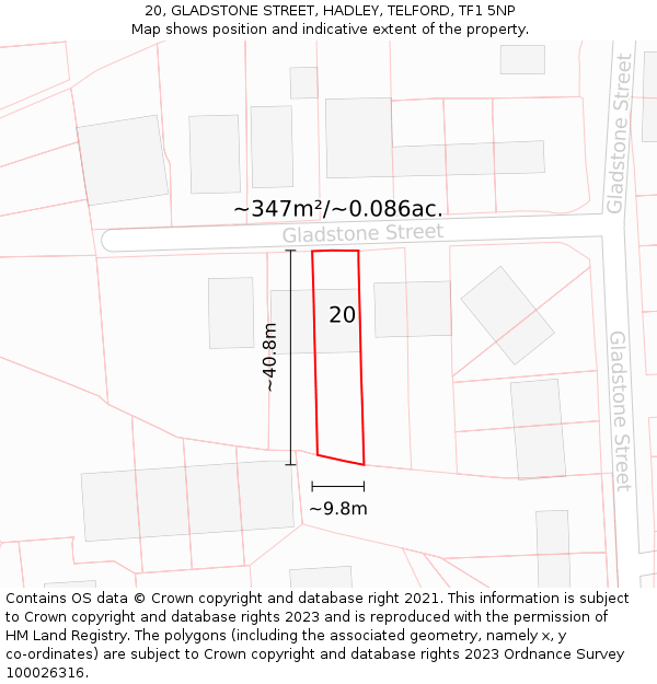 20, GLADSTONE STREET, HADLEY, TELFORD, TF1 5NP: Plot and title map