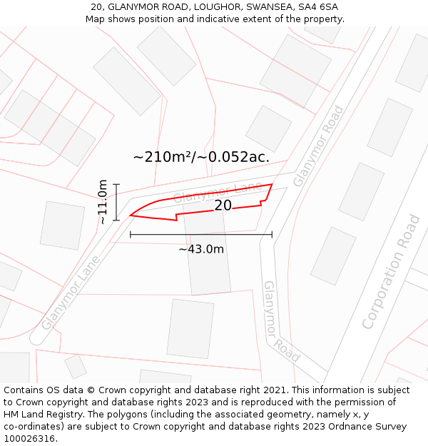 20, GLANYMOR ROAD, LOUGHOR, SWANSEA, SA4 6SA: Plot and title map