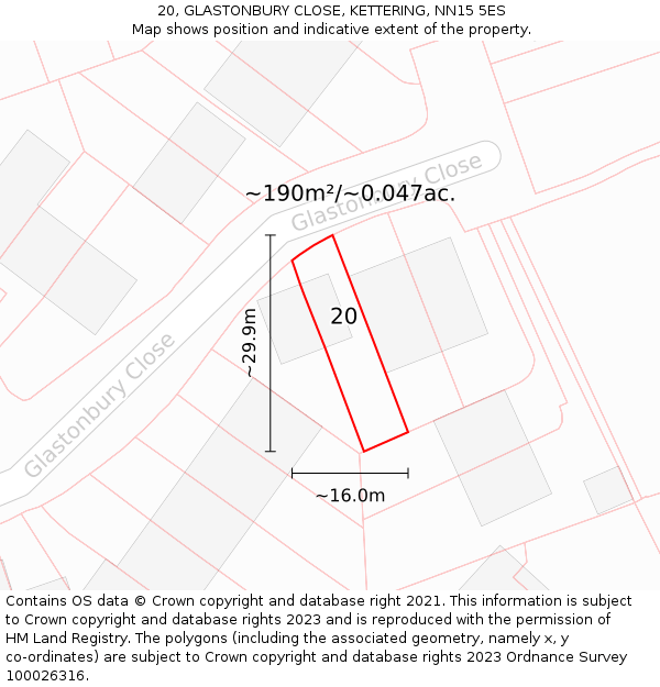 20, GLASTONBURY CLOSE, KETTERING, NN15 5ES: Plot and title map