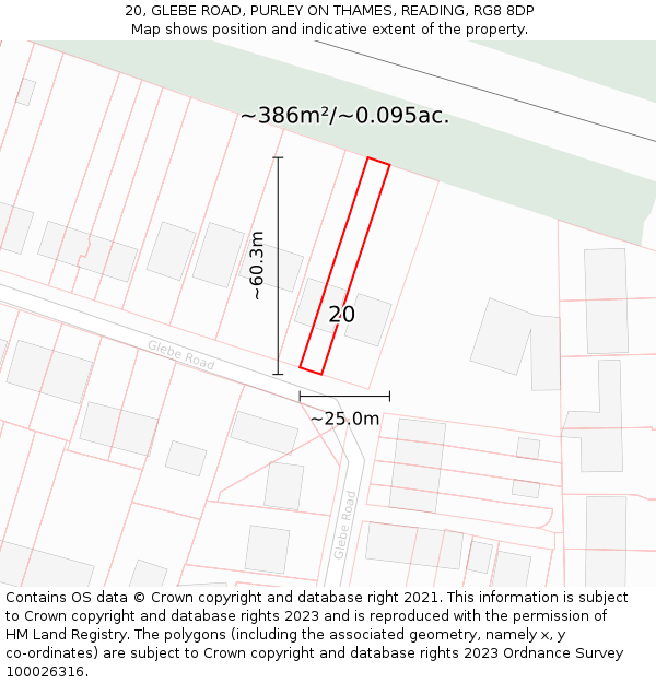 20, GLEBE ROAD, PURLEY ON THAMES, READING, RG8 8DP: Plot and title map
