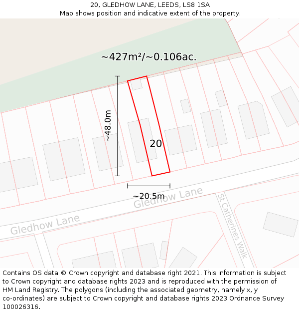 20, GLEDHOW LANE, LEEDS, LS8 1SA: Plot and title map