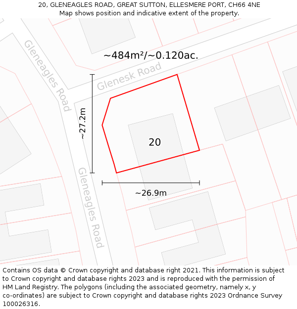 20, GLENEAGLES ROAD, GREAT SUTTON, ELLESMERE PORT, CH66 4NE: Plot and title map