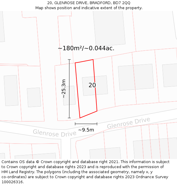 20, GLENROSE DRIVE, BRADFORD, BD7 2QQ: Plot and title map