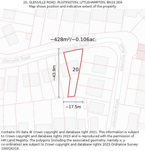 20, GLENVILLE ROAD, RUSTINGTON, LITTLEHAMPTON, BN16 2EA: Plot and title map