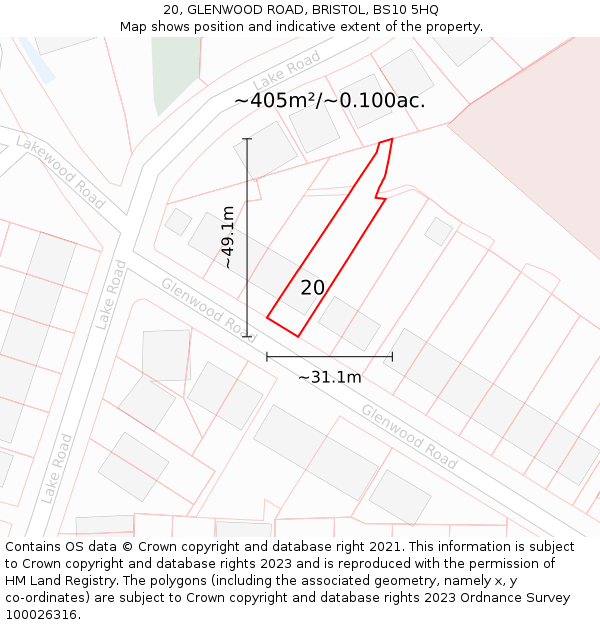 20, GLENWOOD ROAD, BRISTOL, BS10 5HQ: Plot and title map