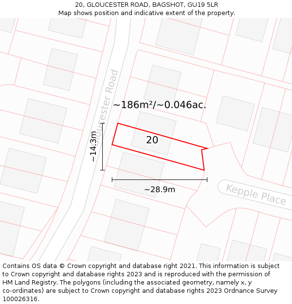 20, GLOUCESTER ROAD, BAGSHOT, GU19 5LR: Plot and title map