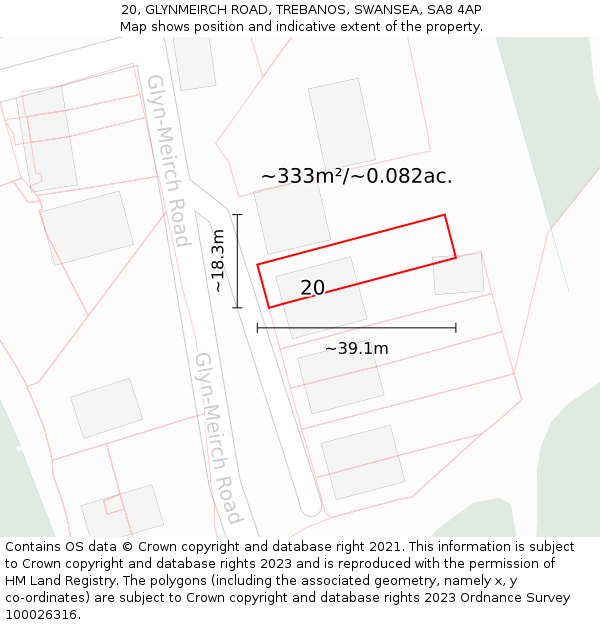 20, GLYNMEIRCH ROAD, TREBANOS, SWANSEA, SA8 4AP: Plot and title map