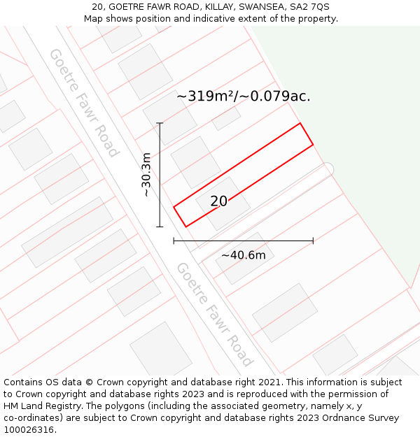 20, GOETRE FAWR ROAD, KILLAY, SWANSEA, SA2 7QS: Plot and title map