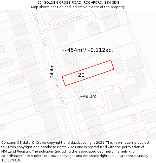 20, GOLDEN CROSS ROAD, ROCHFORD, SS4 3DG: Plot and title map