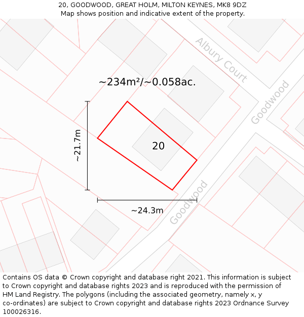 20, GOODWOOD, GREAT HOLM, MILTON KEYNES, MK8 9DZ: Plot and title map