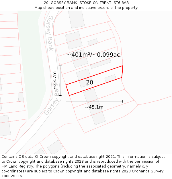 20, GORSEY BANK, STOKE-ON-TRENT, ST6 8AR: Plot and title map