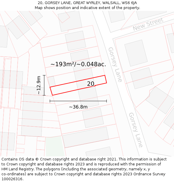 20, GORSEY LANE, GREAT WYRLEY, WALSALL, WS6 6JA: Plot and title map