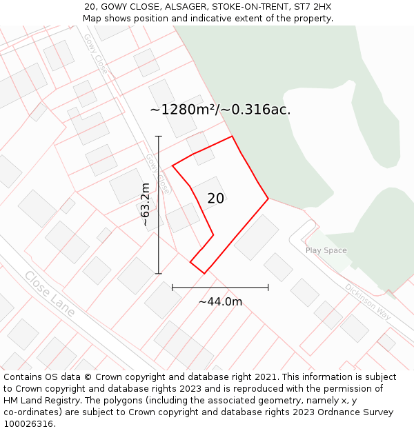 20, GOWY CLOSE, ALSAGER, STOKE-ON-TRENT, ST7 2HX: Plot and title map