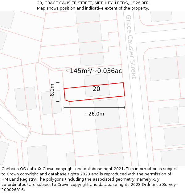 20, GRACE CAUSIER STREET, METHLEY, LEEDS, LS26 9FP: Plot and title map