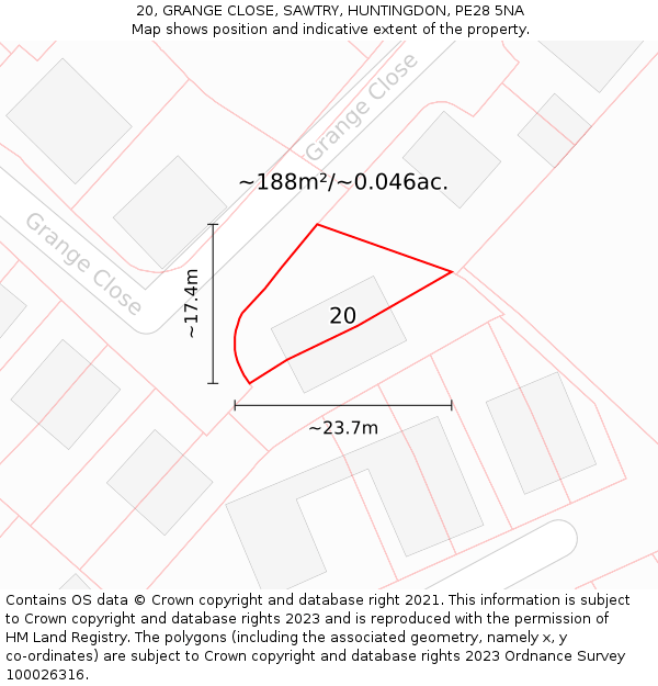 20, GRANGE CLOSE, SAWTRY, HUNTINGDON, PE28 5NA: Plot and title map