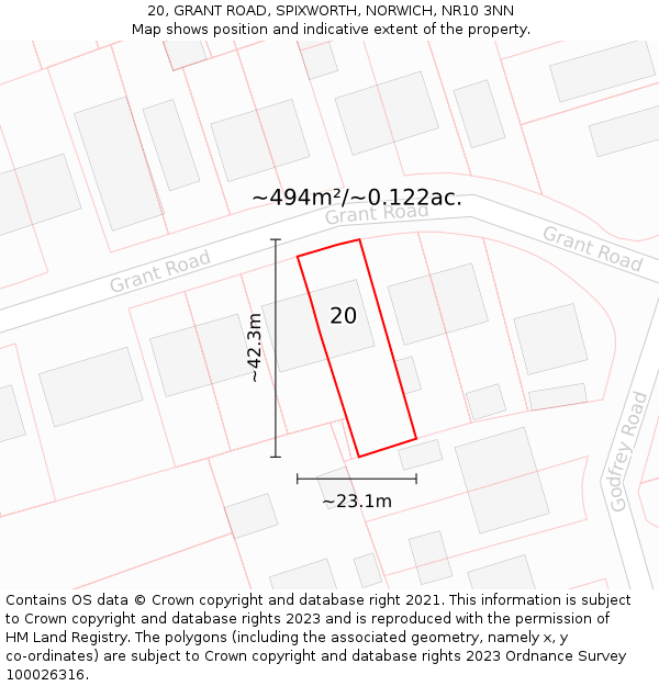 20, GRANT ROAD, SPIXWORTH, NORWICH, NR10 3NN: Plot and title map