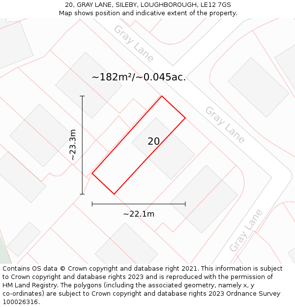 20, GRAY LANE, SILEBY, LOUGHBOROUGH, LE12 7GS: Plot and title map