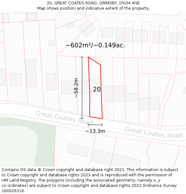 20, GREAT COATES ROAD, GRIMSBY, DN34 4NE: Plot and title map