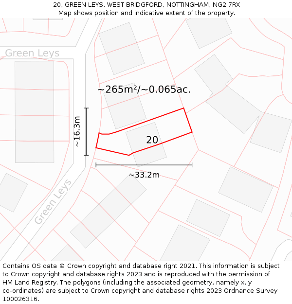 20, GREEN LEYS, WEST BRIDGFORD, NOTTINGHAM, NG2 7RX: Plot and title map