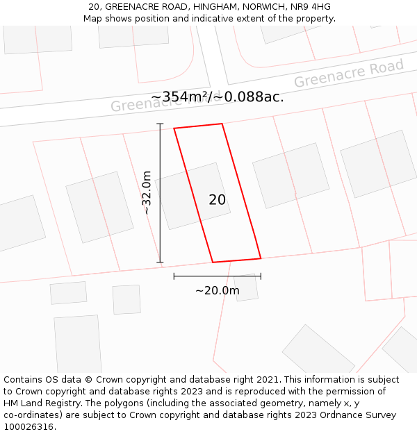 20, GREENACRE ROAD, HINGHAM, NORWICH, NR9 4HG: Plot and title map