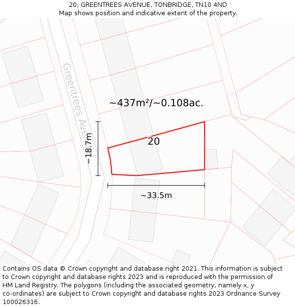 20, GREENTREES AVENUE, TONBRIDGE, TN10 4ND: Plot and title map