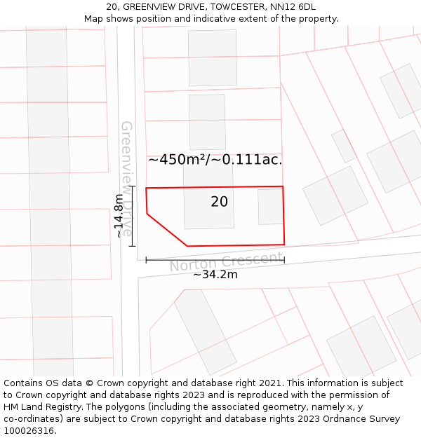 20, GREENVIEW DRIVE, TOWCESTER, NN12 6DL: Plot and title map