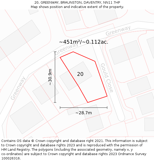 20, GREENWAY, BRAUNSTON, DAVENTRY, NN11 7HP: Plot and title map