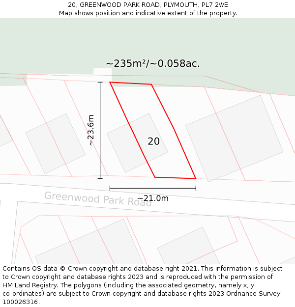 20, GREENWOOD PARK ROAD, PLYMOUTH, PL7 2WE: Plot and title map