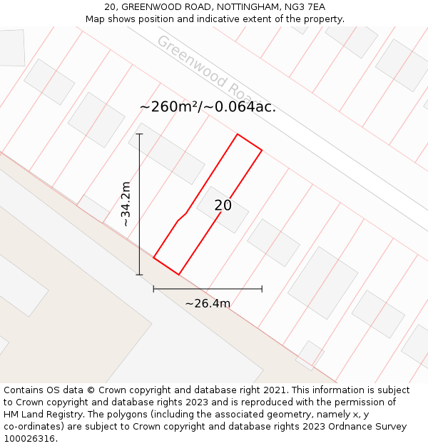 20, GREENWOOD ROAD, NOTTINGHAM, NG3 7EA: Plot and title map