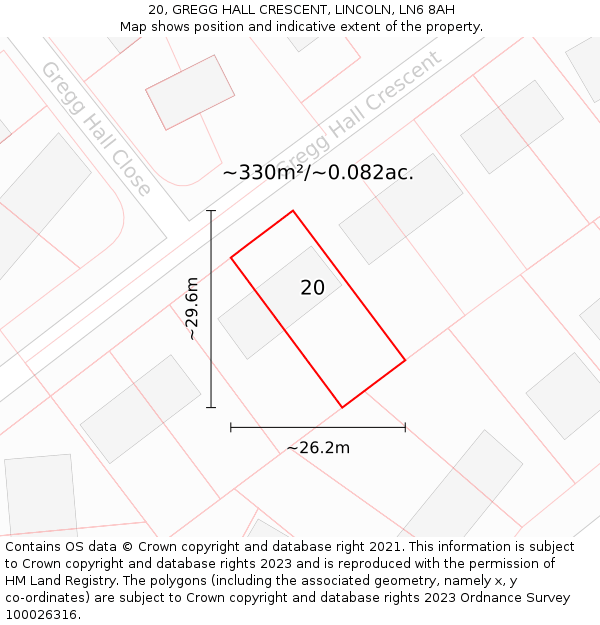 20, GREGG HALL CRESCENT, LINCOLN, LN6 8AH: Plot and title map