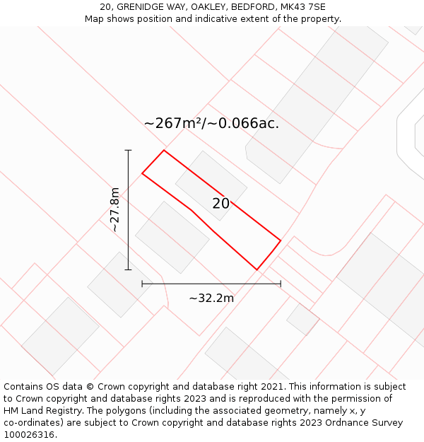 20, GRENIDGE WAY, OAKLEY, BEDFORD, MK43 7SE: Plot and title map