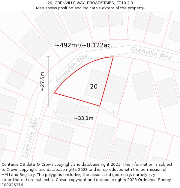 20, GRENVILLE WAY, BROADSTAIRS, CT10 2JR: Plot and title map