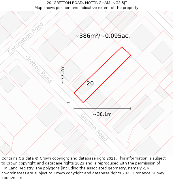 20, GRETTON ROAD, NOTTINGHAM, NG3 5JT: Plot and title map