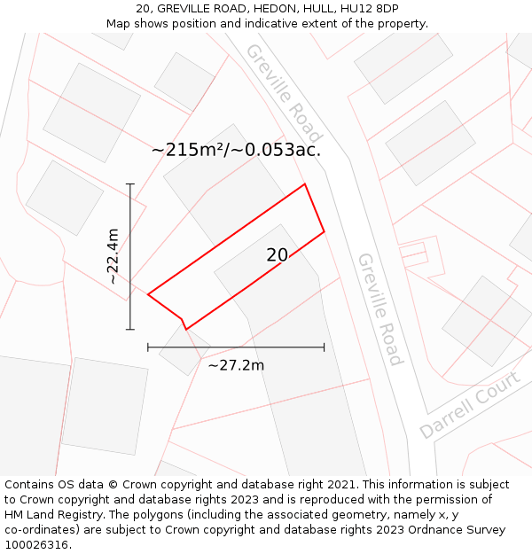 20, GREVILLE ROAD, HEDON, HULL, HU12 8DP: Plot and title map