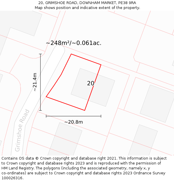 20, GRIMSHOE ROAD, DOWNHAM MARKET, PE38 9RA: Plot and title map