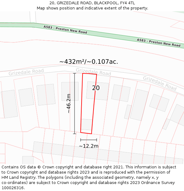 20, GRIZEDALE ROAD, BLACKPOOL, FY4 4TL: Plot and title map