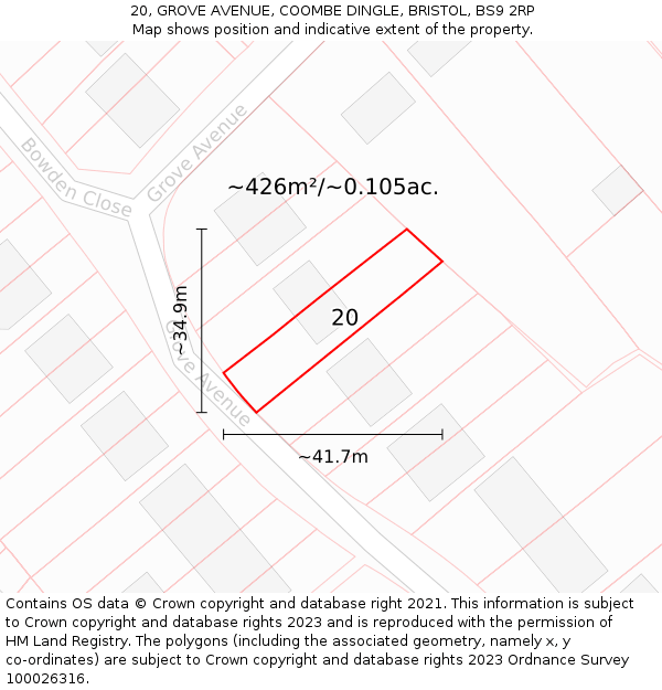 20, GROVE AVENUE, COOMBE DINGLE, BRISTOL, BS9 2RP: Plot and title map