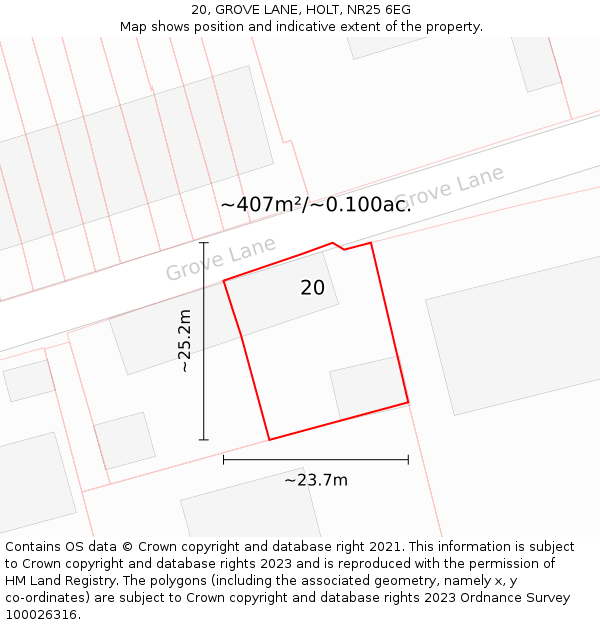 20, GROVE LANE, HOLT, NR25 6EG: Plot and title map