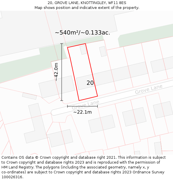 20, GROVE LANE, KNOTTINGLEY, WF11 8ES: Plot and title map