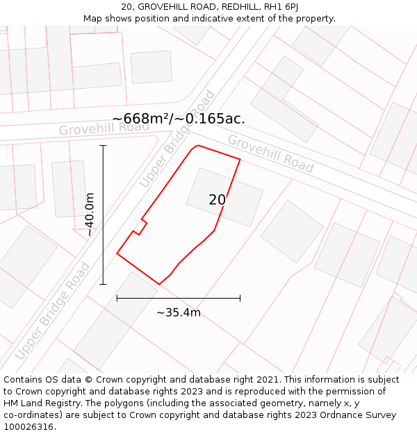 20, GROVEHILL ROAD, REDHILL, RH1 6PJ: Plot and title map