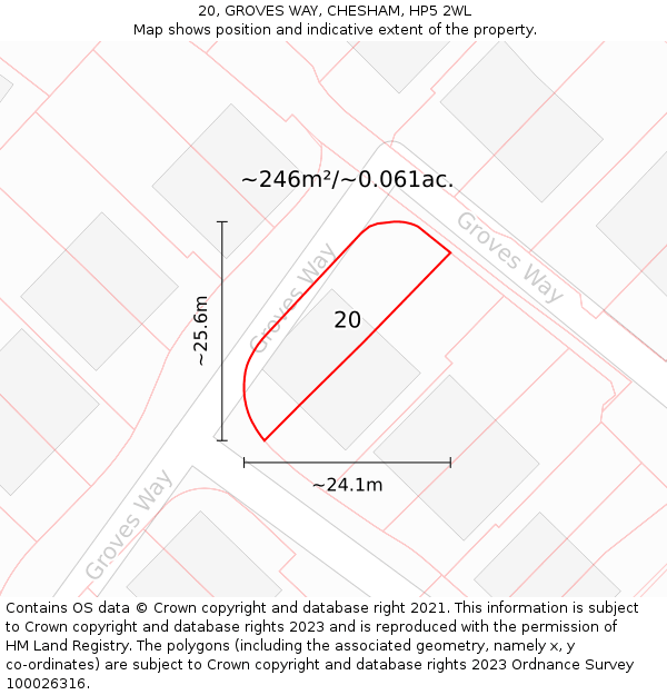 20, GROVES WAY, CHESHAM, HP5 2WL: Plot and title map