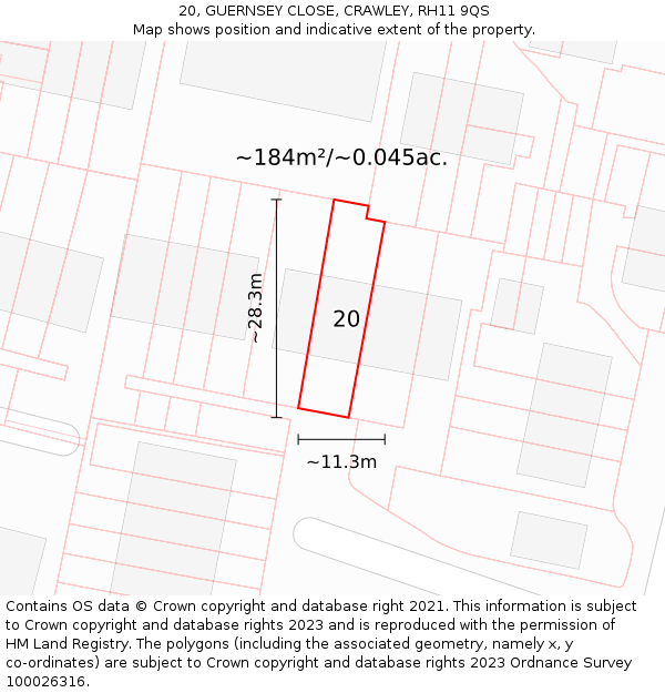 20, GUERNSEY CLOSE, CRAWLEY, RH11 9QS: Plot and title map