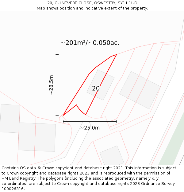 20, GUINEVERE CLOSE, OSWESTRY, SY11 1UD: Plot and title map