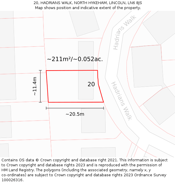 20, HADRIANS WALK, NORTH HYKEHAM, LINCOLN, LN6 8JS: Plot and title map