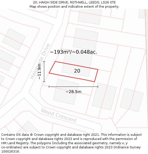 20, HAIGH SIDE DRIVE, ROTHWELL, LEEDS, LS26 0TE: Plot and title map