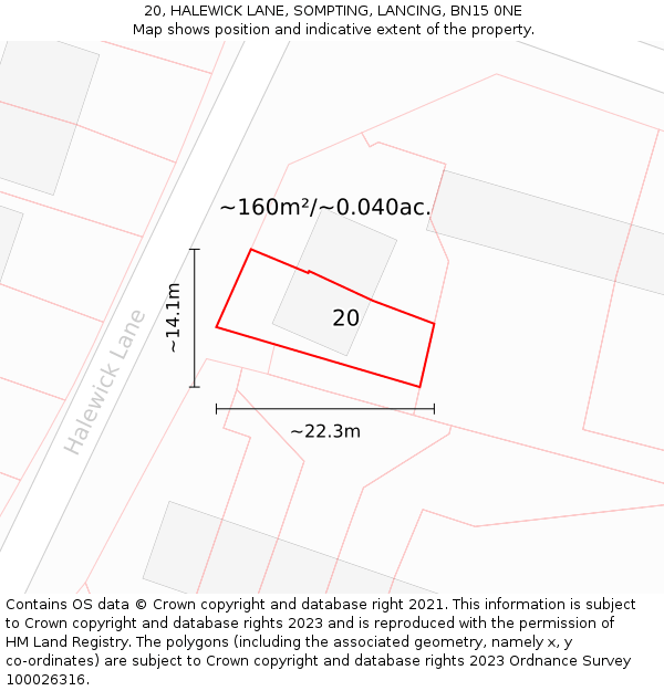 20, HALEWICK LANE, SOMPTING, LANCING, BN15 0NE: Plot and title map